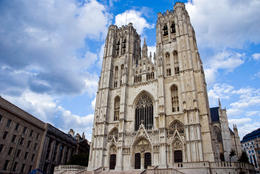 Photo of St Michael and St Gudula Cathedral in Brussels, Belgium St Michael and St Gudula Cathedral is located in central Brussels, Belgium - June 2011