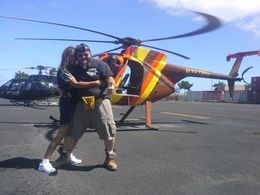 Photo of me and the hubby of 25 years after our tour This is how you feel after a helicopter ride with Jim, The most awesome pilot on the island. , Steve C - August 2016