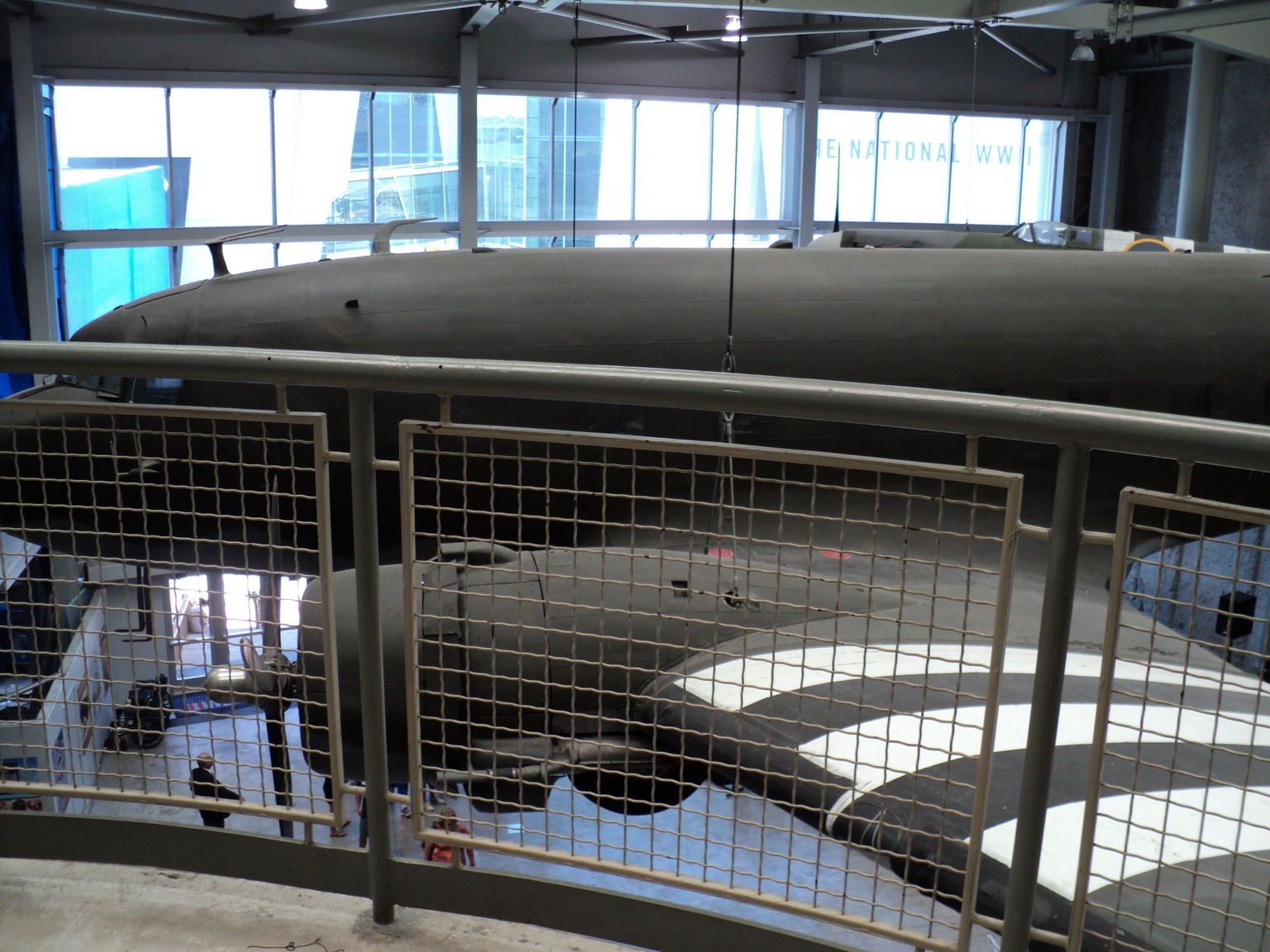 view of plane from upper balcony