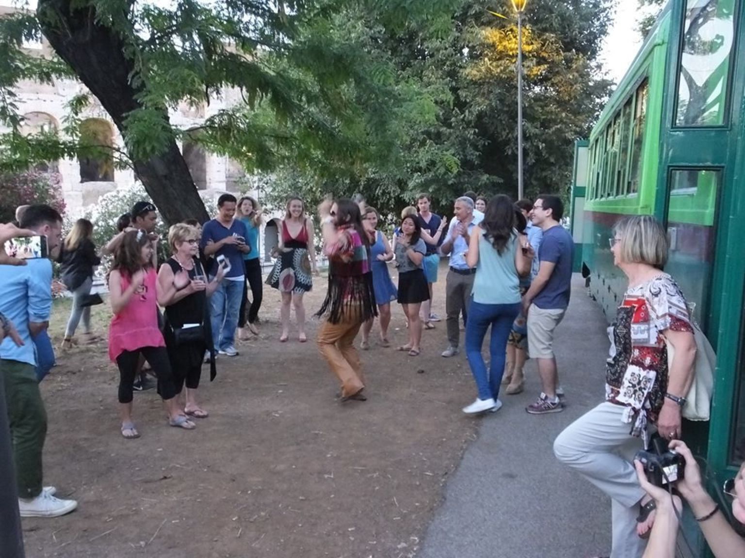 fun party crowd tram tracks rocks