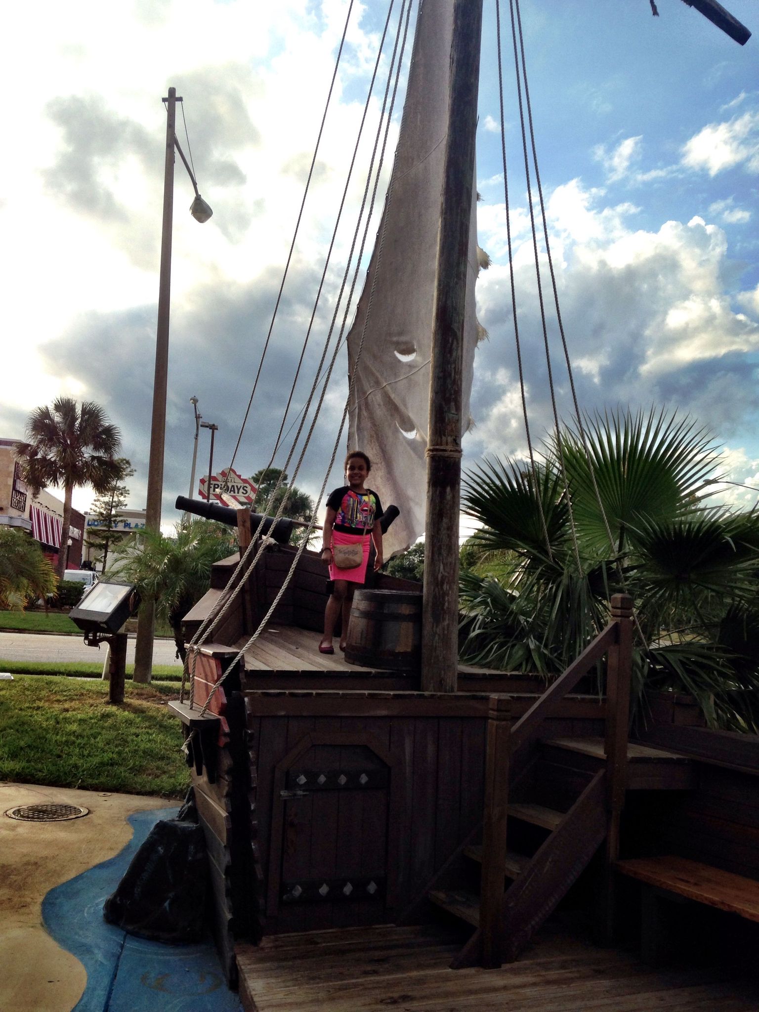 The pirate ship outside the restaurant