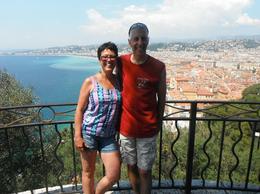Photo of Refreshment-time At the tour's half-way mark our guide treated us to sodas and photo-ops at the top of a hill with these amazing views of the shore line of Nice. , Joanne C - August 2013