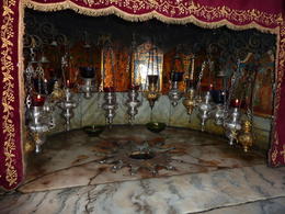 Photo of Birthplace of Jesus Christ beneath the alter in the Grotto of the Nativity The Franciscan's placed a fourteen-point star to mark the traditional spot believed to be the birthplace by the Virgin Mary. , Christopher H - February 2013