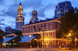 Photo of Faneuil Hall in Boston Faneuil Hall located near the waterfront and today's Government Center, in Boston, Massachusetts, has been a marketplace and a meeting hall since 1742 - May 2011