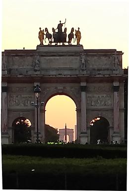 Photo of Sunset This shot lines up the sunset shining through the Arch near the Louvre, the Obelisk at the Place de la Concorde, and farthest away, the Arc de Triomphe. Stunning. , Leslie S - July 2013