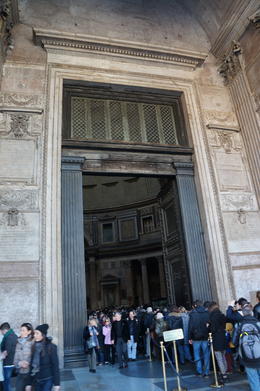 Photo of The entrance into the Pantheon. We are heading into the Pantheon. It is a church so it's open to the public every day except during service hours. , Jeovany - January 2013