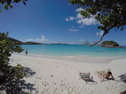 Photo of Trunk Bay beach at midday Wide angle shot of the beach. It was fairly deserted that day, as water was rough at least for a St John's beach. The beach is open from 8:30am to 4:30pm. , Brian E - October 2015