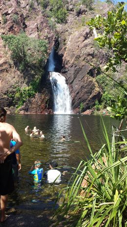 Photo of Cooling down at Florence Falls A group of my fellow travellers cooling down in one of the most beautiful places in the NT , Susan B - May 2016