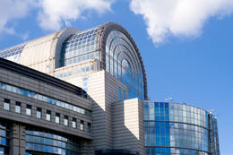 Photo of European Parliament Building in Brussels Side view of the stylish glass-covered European Parliament building in Brussels - June 2011