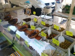 Photo of Small-Group Nice Food Tour An olive stand at the Marche aux Fleurs. Yes, we got some for lunch. We gathered various foods then sat down twice -- once for breakfast, and once for lunch -- to enjoy what we had gathered. , Boris G - September 2015
