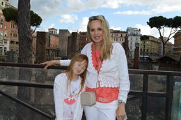Photo of Tourist in Rome Cherie mom and Morgan daughter in front of Old Roman Ruins just before Jewish ghetto tour. , Cherie B - August 2015