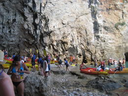 Photo of Sea Kayak rest time in cove for snorkeling, swimming and sandwiches A couple of sea kayak groups in the cove , SBS - September 2014