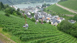 Photo of The ski lift into town, over the vines, with a view of the Rhine. A slow wonderful ride from the top of the hills, down to the valley and into the town. The views were spectacular, with the castles dominating the river banks and the Rhine dominating the valley. , Alison B - July 2016