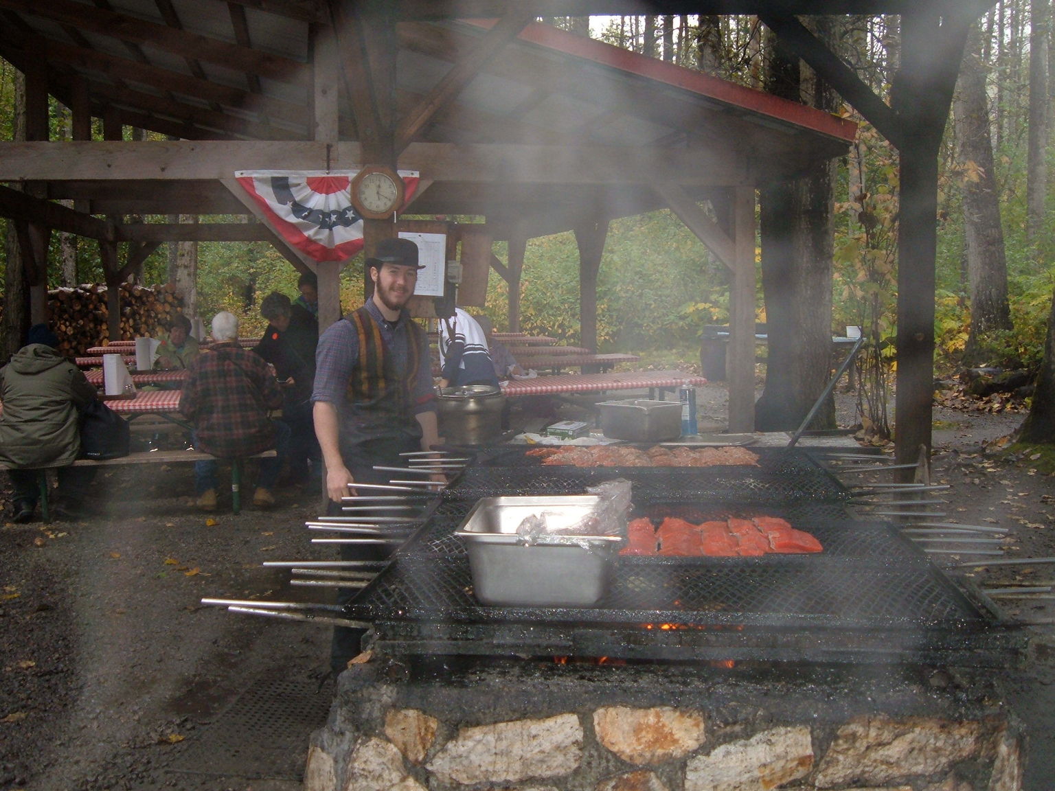Cooking the salmon.