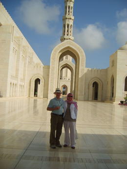 Photo of Mosque in Muscat Tour of the mosque -the guide took this photo of us. I had to cover up completely to conform with the traditions. Beautiful place. , ROSALIND N - May 2011