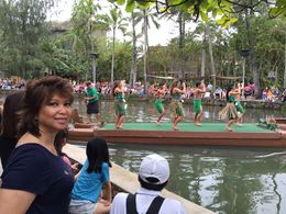 Photo of Polynesial Cultural Center Here I am, with one of the colorful boats from the Rainbows of Paradise show. , Cynthia O - June 2016