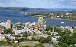 Photo of Hot air balloon over Quebec City Hot air balloon view: Quebec City skyline and St Lawrence River - May 2011