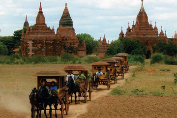 At a glance of Bagan with horse cart and sunset on cruise
