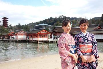 Miyajima sightseeing plan with rental kimono of high quality