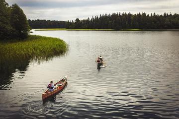 Premium guided Canoe Tour in lake Plateliai Handcrafted inventory and picnic set