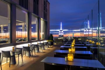 New York Skyline at Night from Rooftop, High Floor and Riverside Lounges across the Hudson and East Rivers
