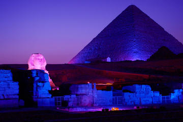 Sound and Light Show of Giza Pyramids of Cheops from Cairo